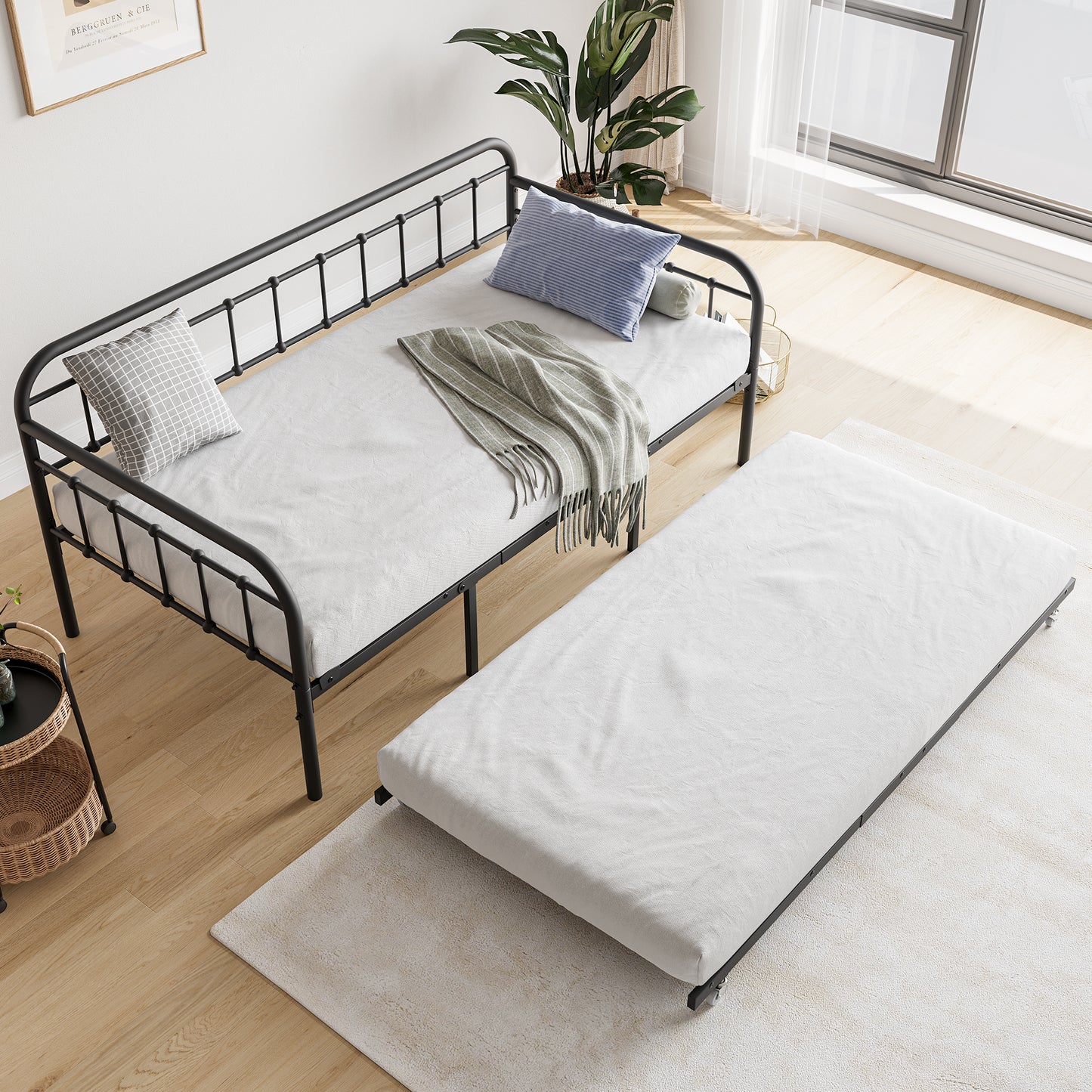 Stylish Twin Metal Daybed with Trundle - No Box Spring Needed!