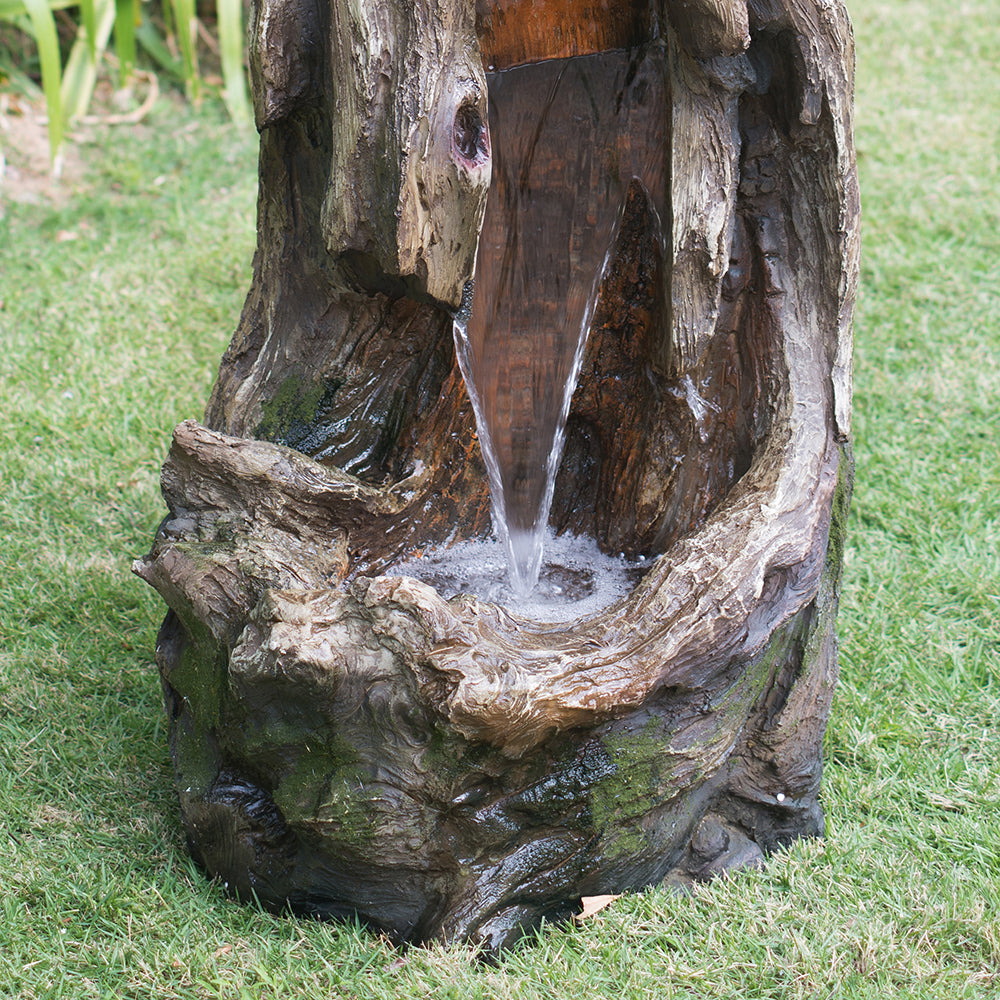 Rustic Tree Trunk Fountain with Light - Perfect for Your Garden