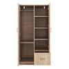 Natural Wooden Double Door Armoire with Shelves & Rod