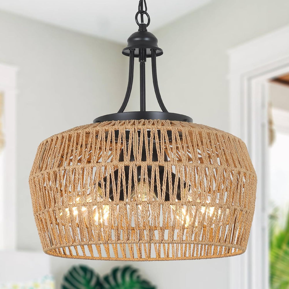 Coastal Boho Rattan Chandelier - Perfect for Any Room!