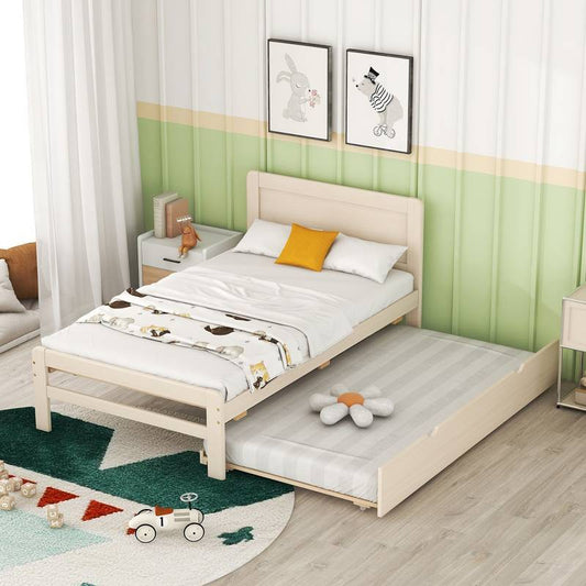 Chic Twin Platform Bed with Trundle - White Washed Charm