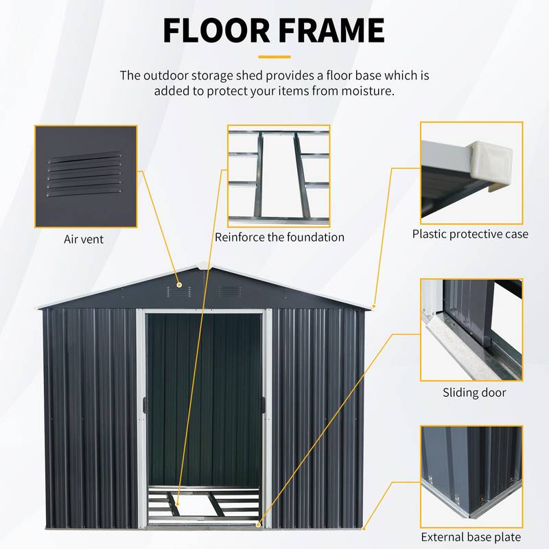 Spacious Black Outdoor Metal Storage Shed