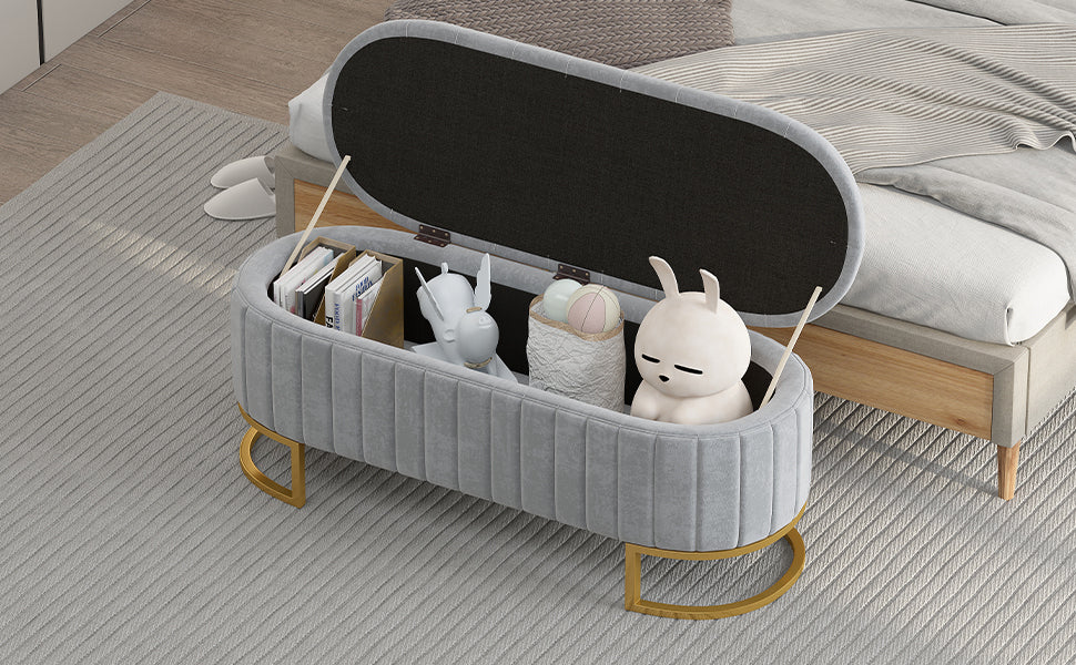 Chic Velvet Storage Ottoman with Metal Legs