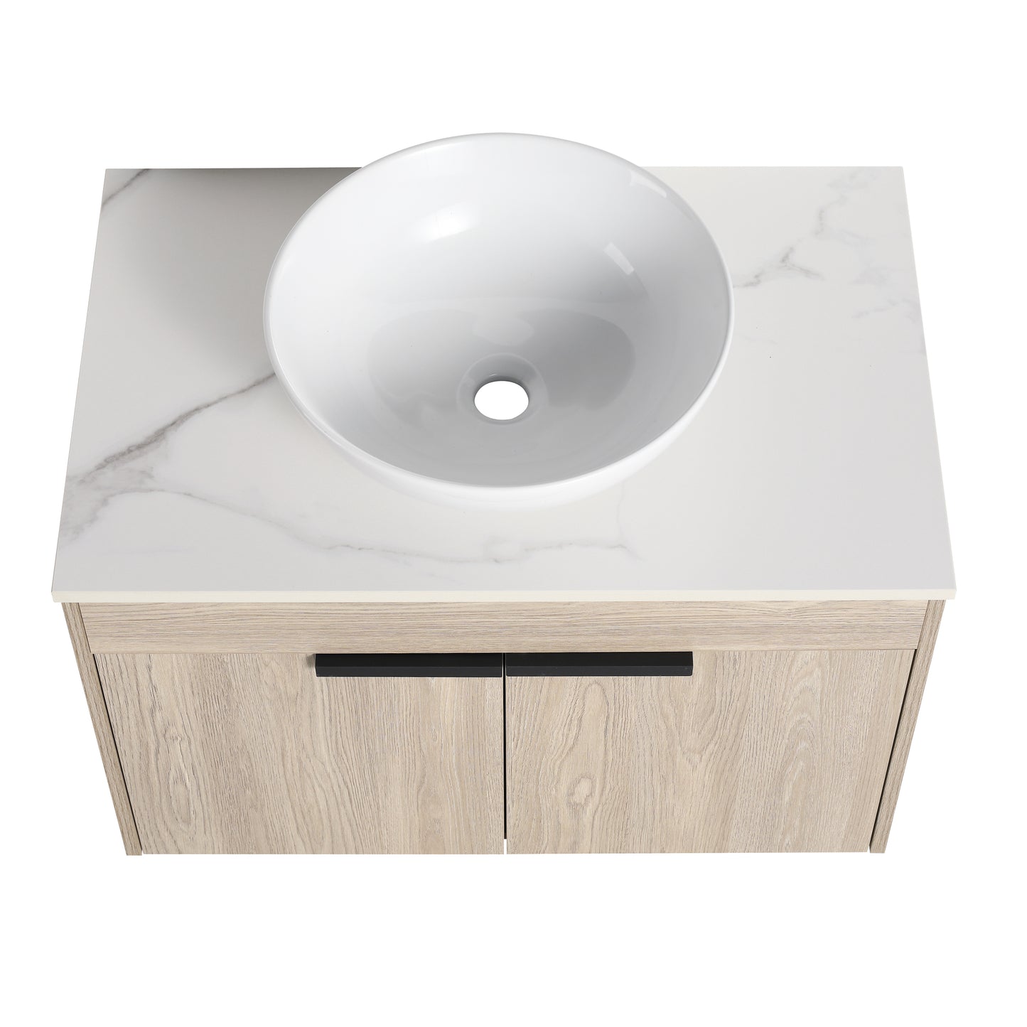 Sleek Oak Wall-Mounted Float Vanity with Ceramic Basin