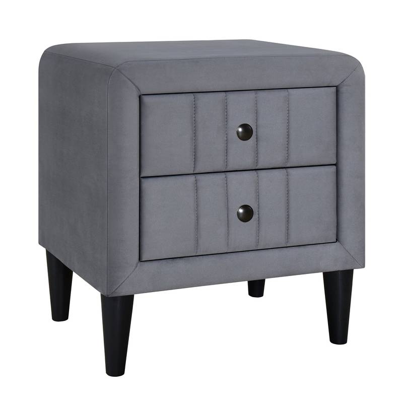 Velvet Gray Nightstand with Drawers