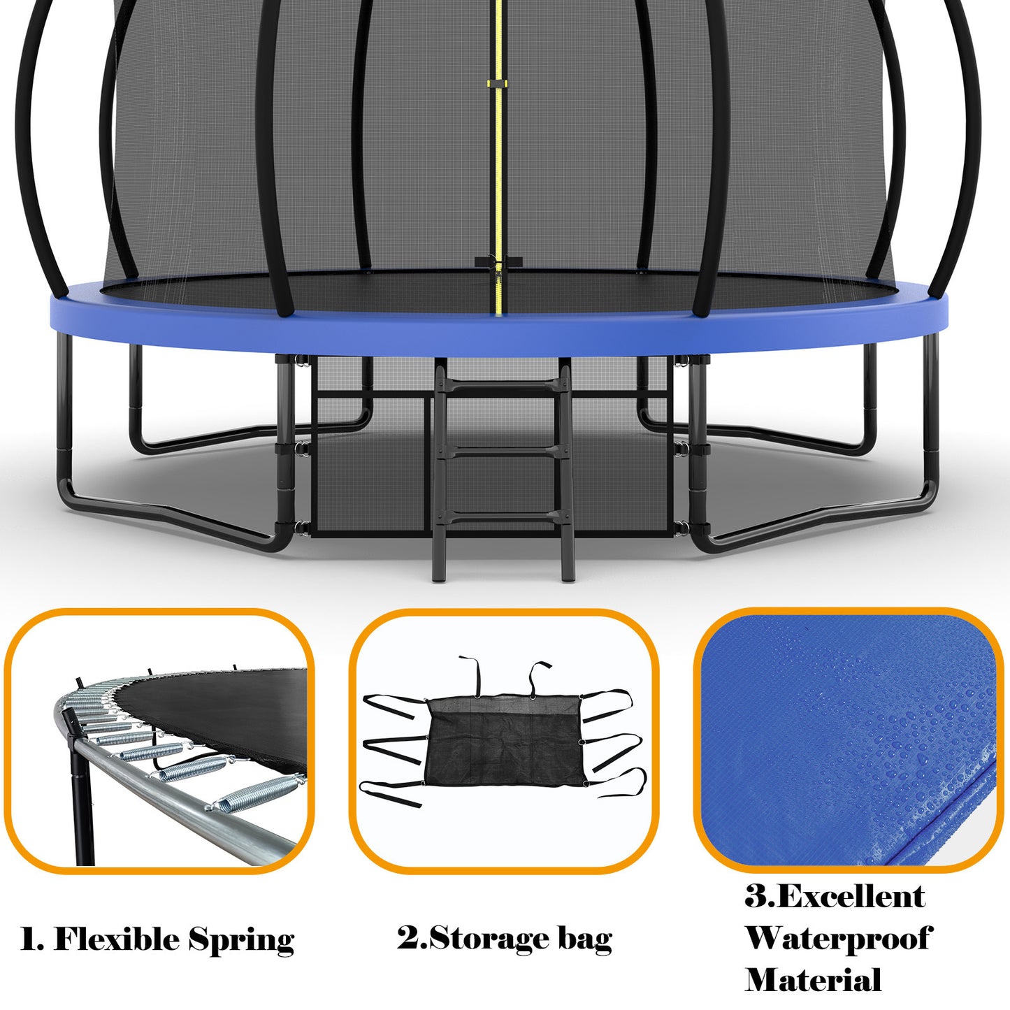 Kid's Fun Jump Trampoline with Safety Net & Ladder