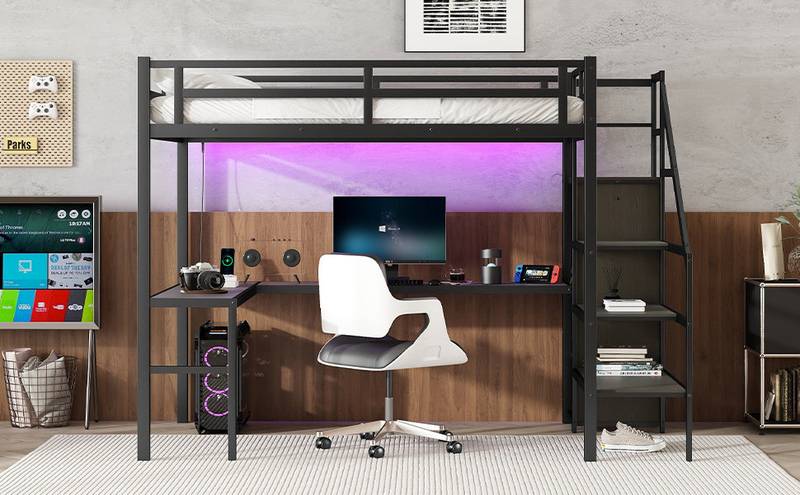 MaxLoft Bed with Desk & USB - Sleek Space Saver for All Ages