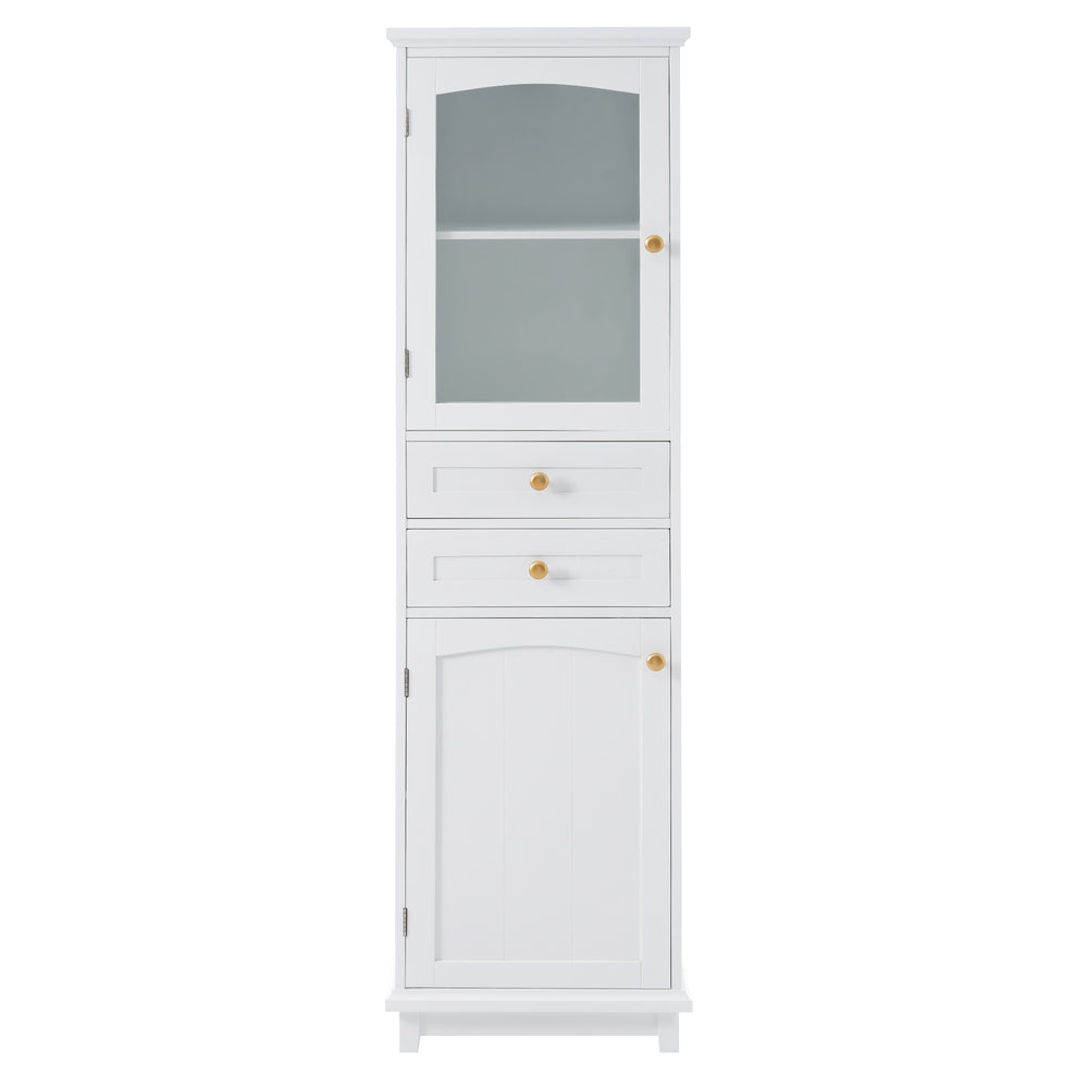 Chic Tall Bathroom Cabinet with Glass Doors & Adjustable Shelves