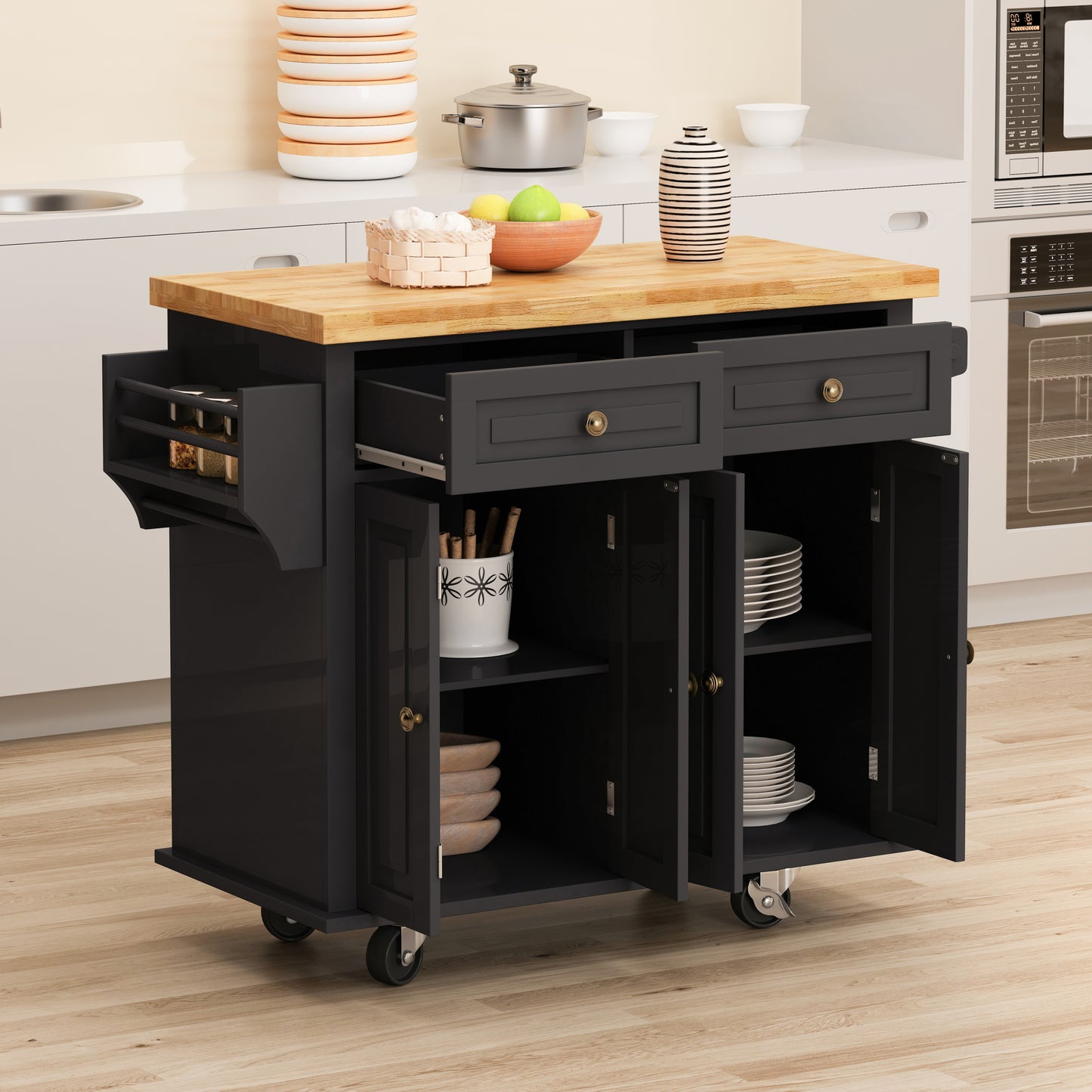 Versatile Kitchen Island Cart with Storage and Locking Wheels