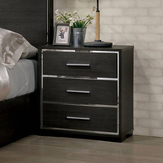 Sleek Modern Gray Nightstand with Chrome Trim