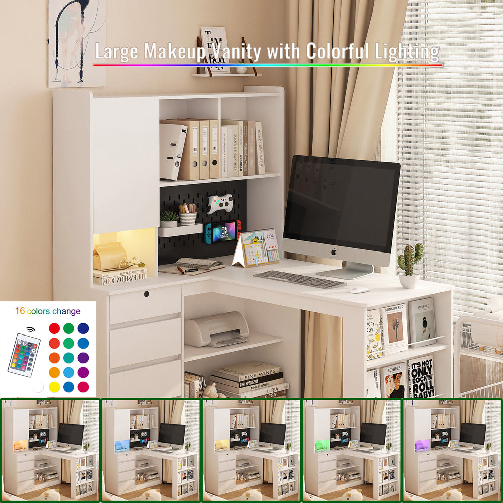 Chic Corner Desk with LED & Storage