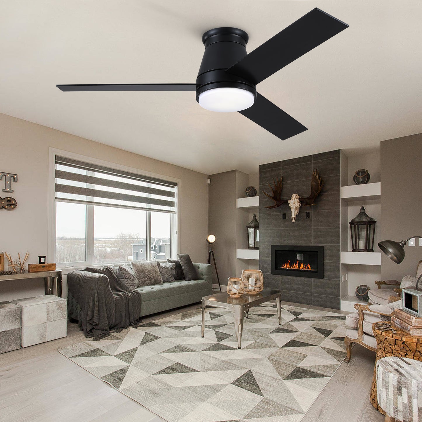 Sleek Black Ceiling Fan with Light