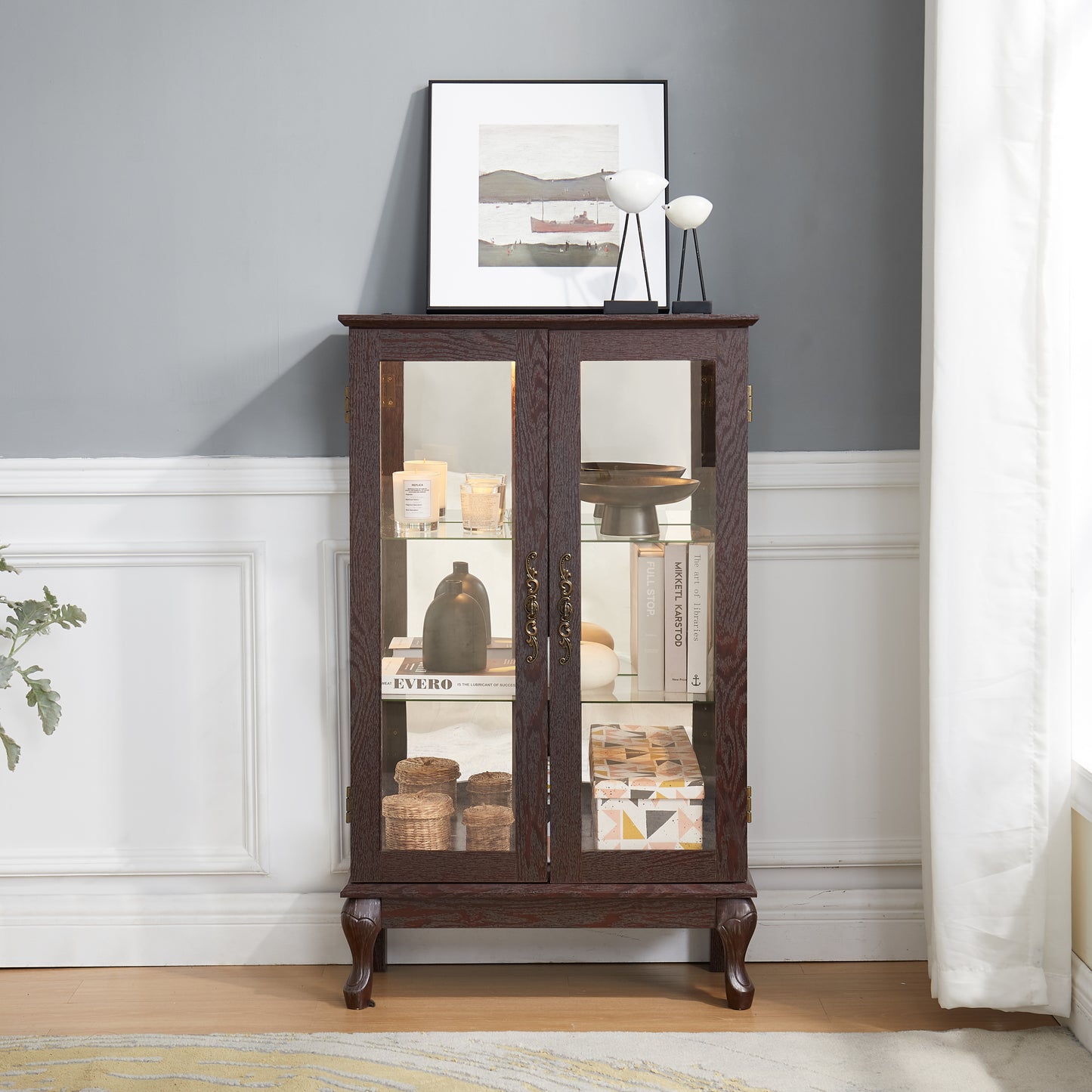 Charming Lighted Curio Cabinet with Glass Doors