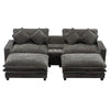 Cozy Black Chenille Sectional Sofa with Ottomans and USB Ports