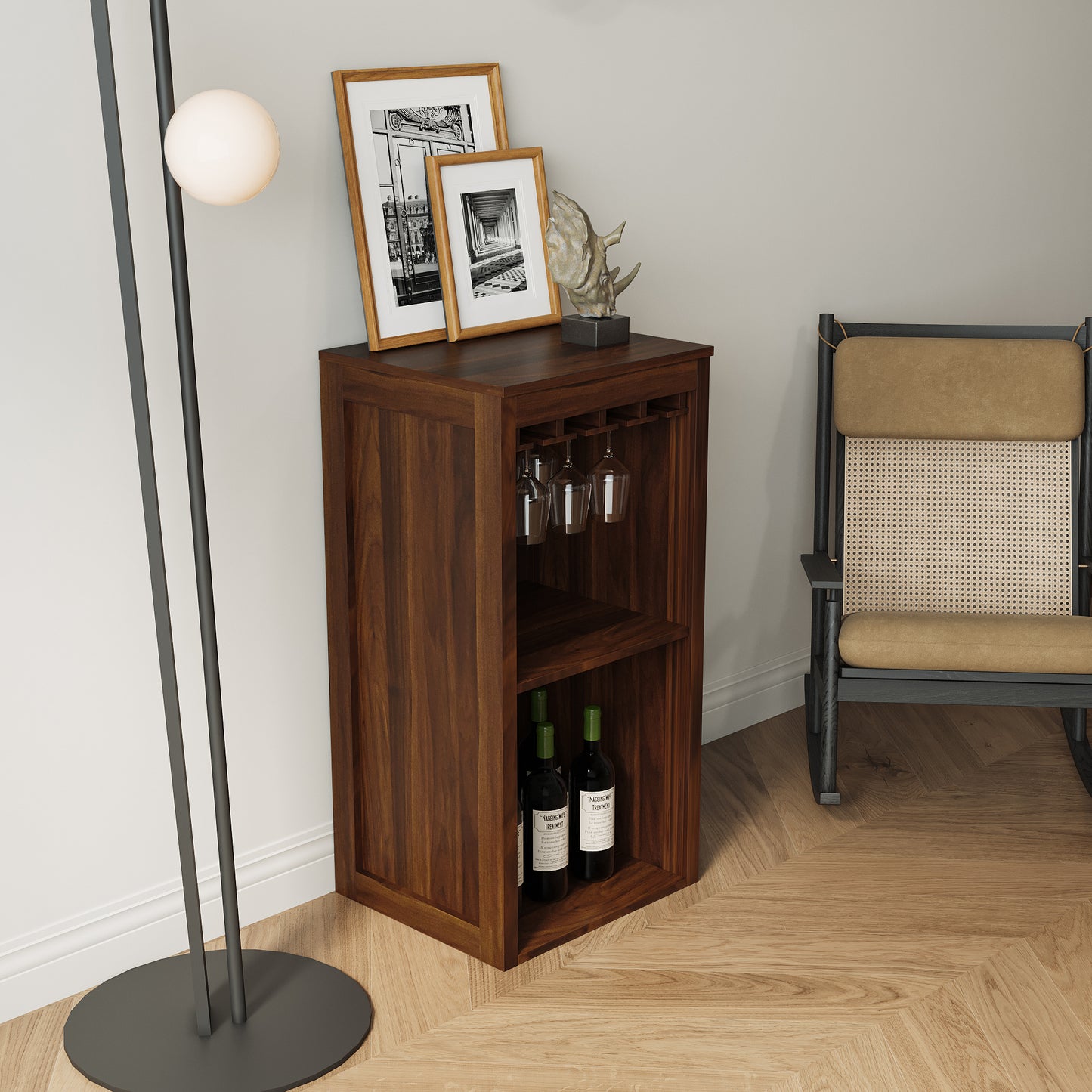 Walnut Wine Bar with Hutch & Stylish Storage