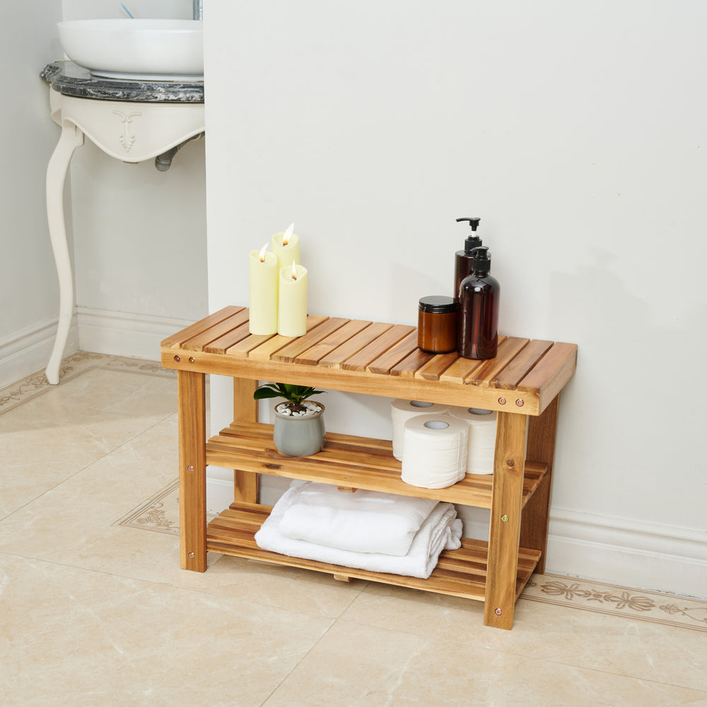 Natural Acacia Wood Shoe Bench - Stylish Storage for Any Entryway!