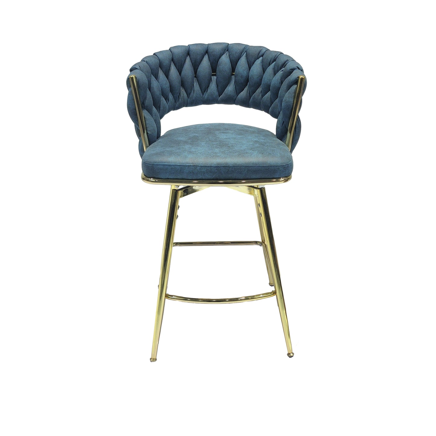 Chic Blue Swivel Bar Stools with Golden Legs - Set of Two