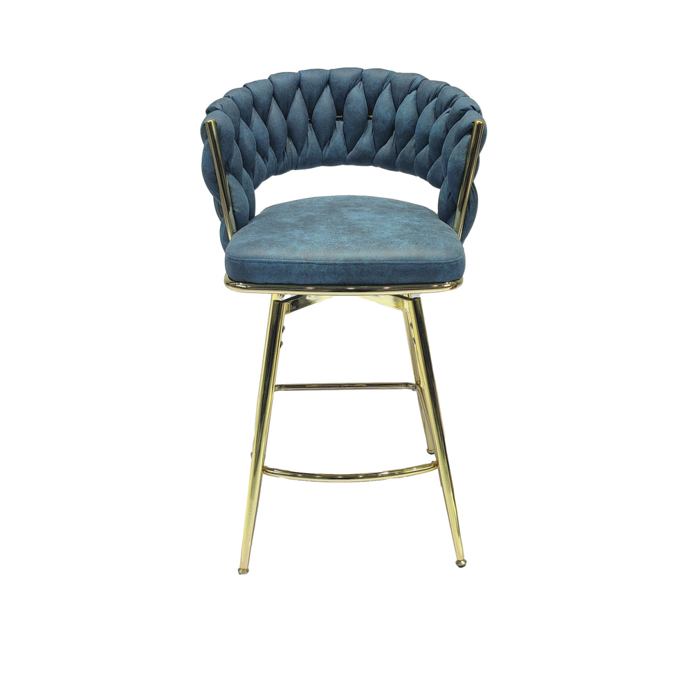 Chic Blue Swivel Bar Stools with Golden Legs - Set of Two