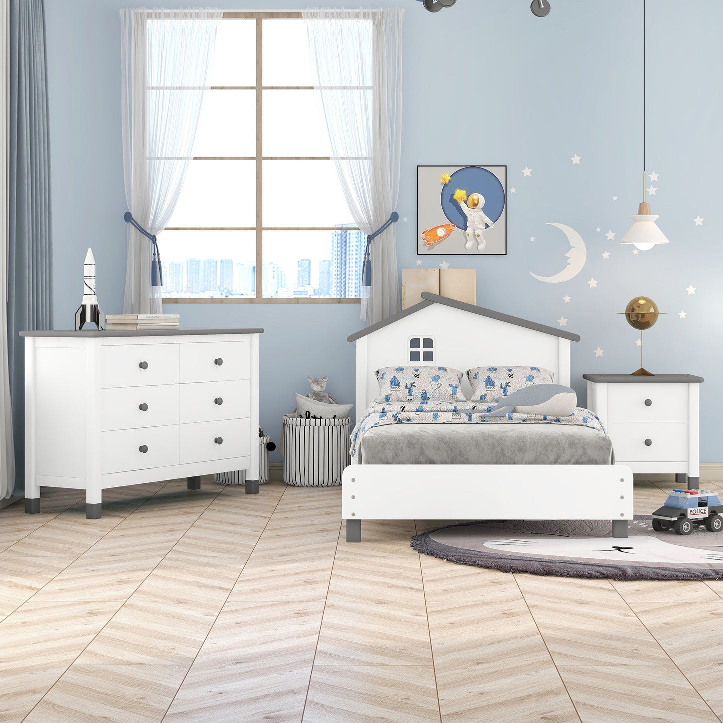 Chic Twin Bedroom Set with Bed, Nightstand, and Storage Dresser