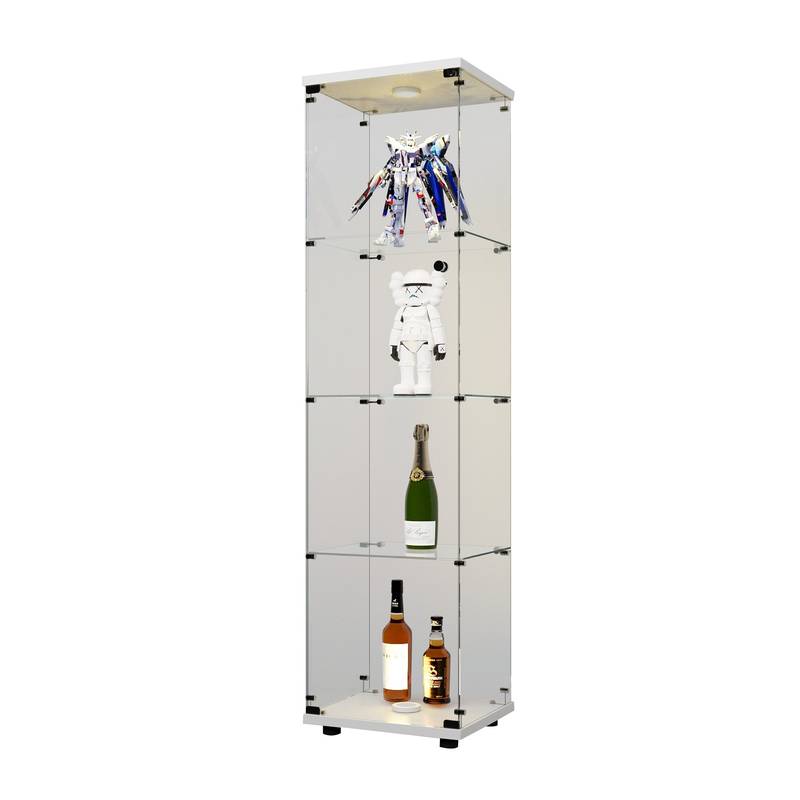 Illuminated Glass Display Cabinet with Doors - Stylish 4-Shelf Curio for Home & Office