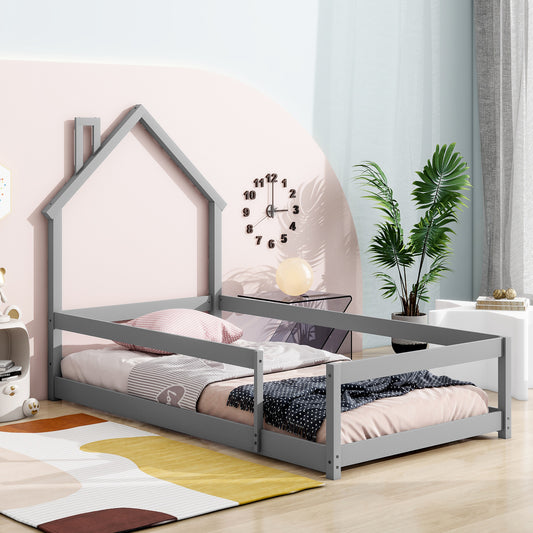 Cozy Grey House Bed for Kids