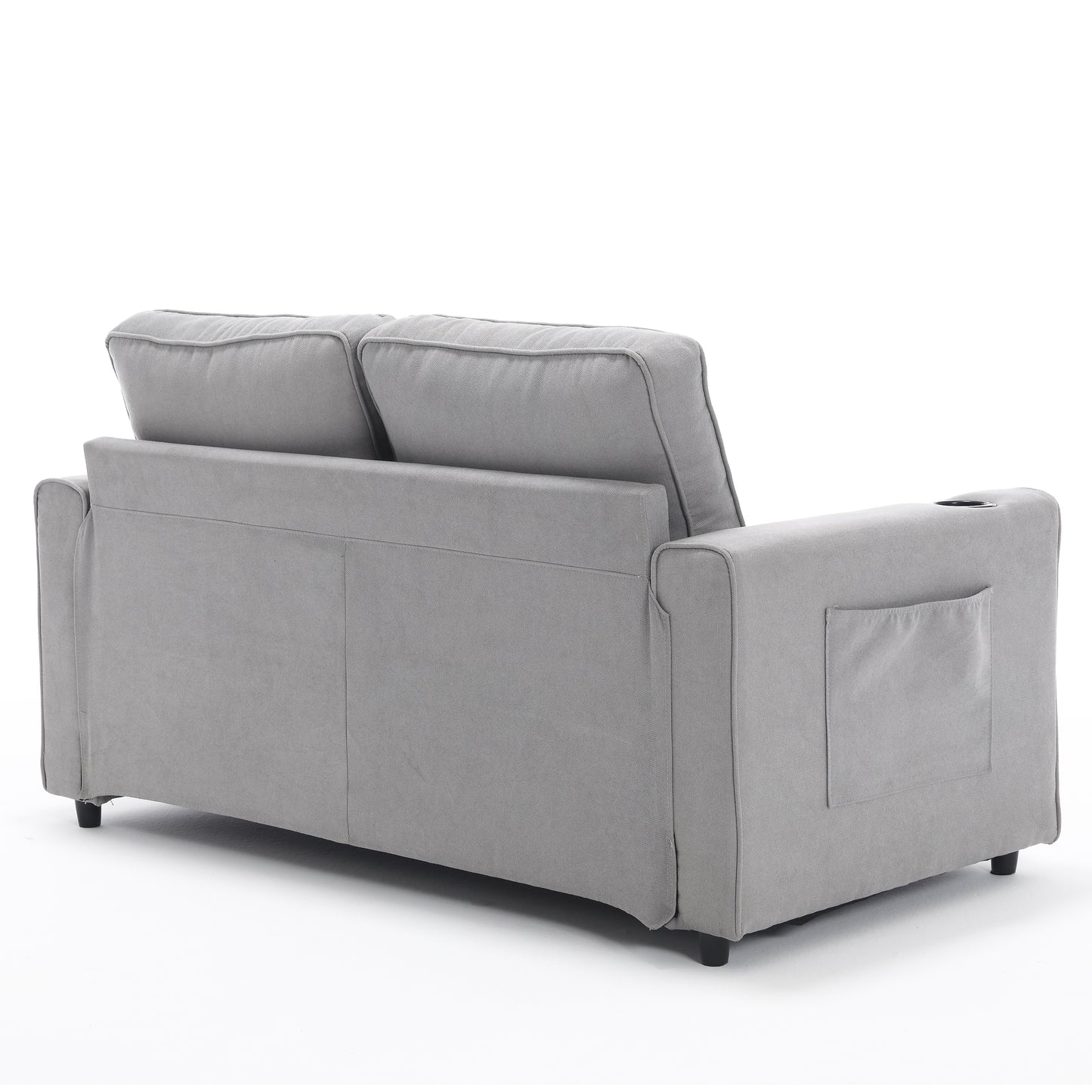 Cozy Convertible Futon Sofa Bed – Light Gray Loveseat with Side Pockets & Cup Holder