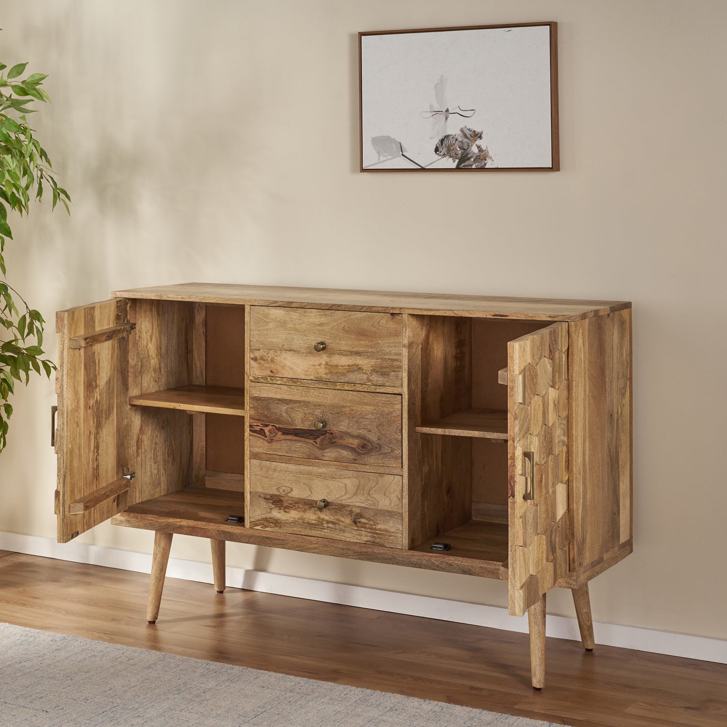 Chic 3-Drawer Sideboard with Trendy Doors