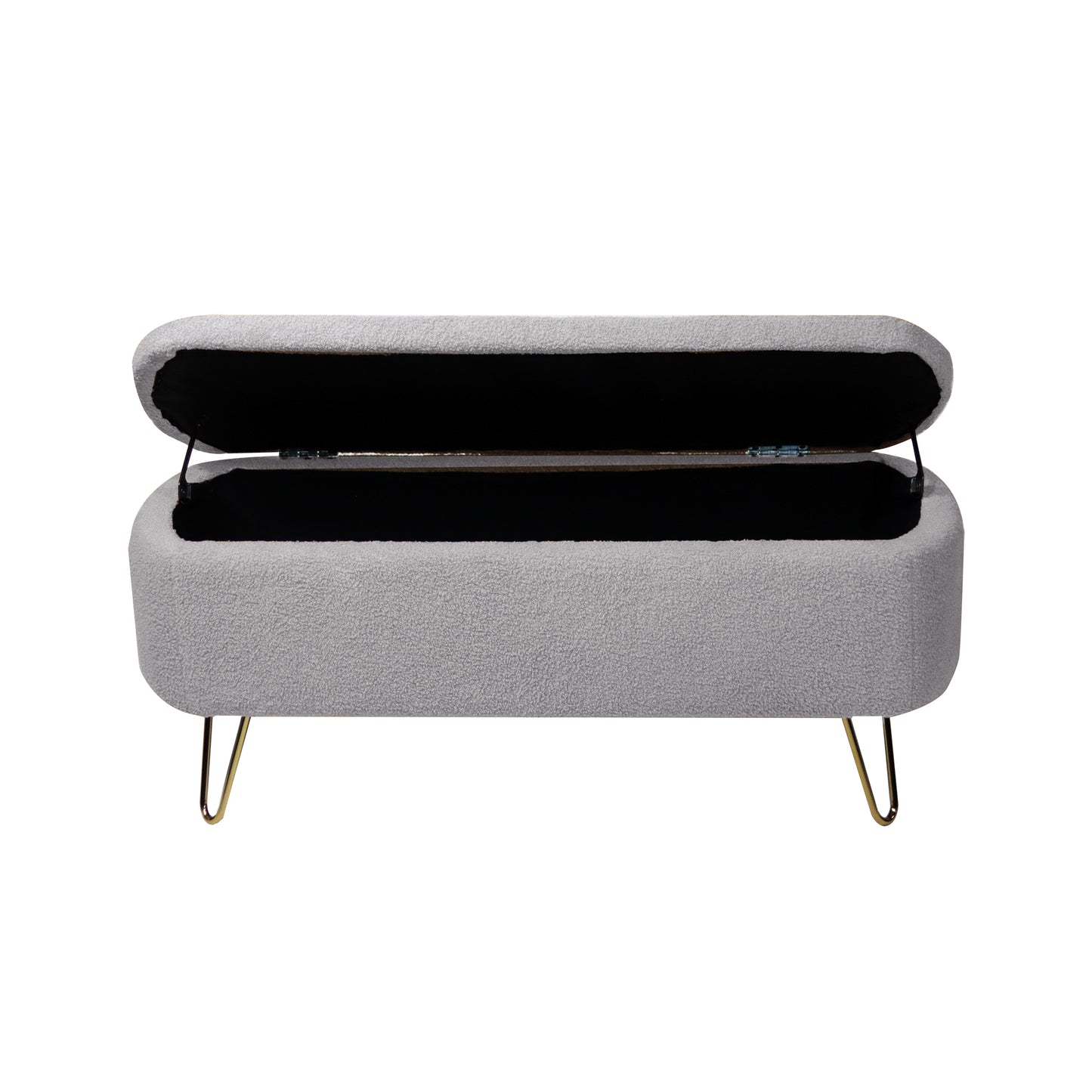 Chic Grey Faux Fur Storage Ottoman Bench