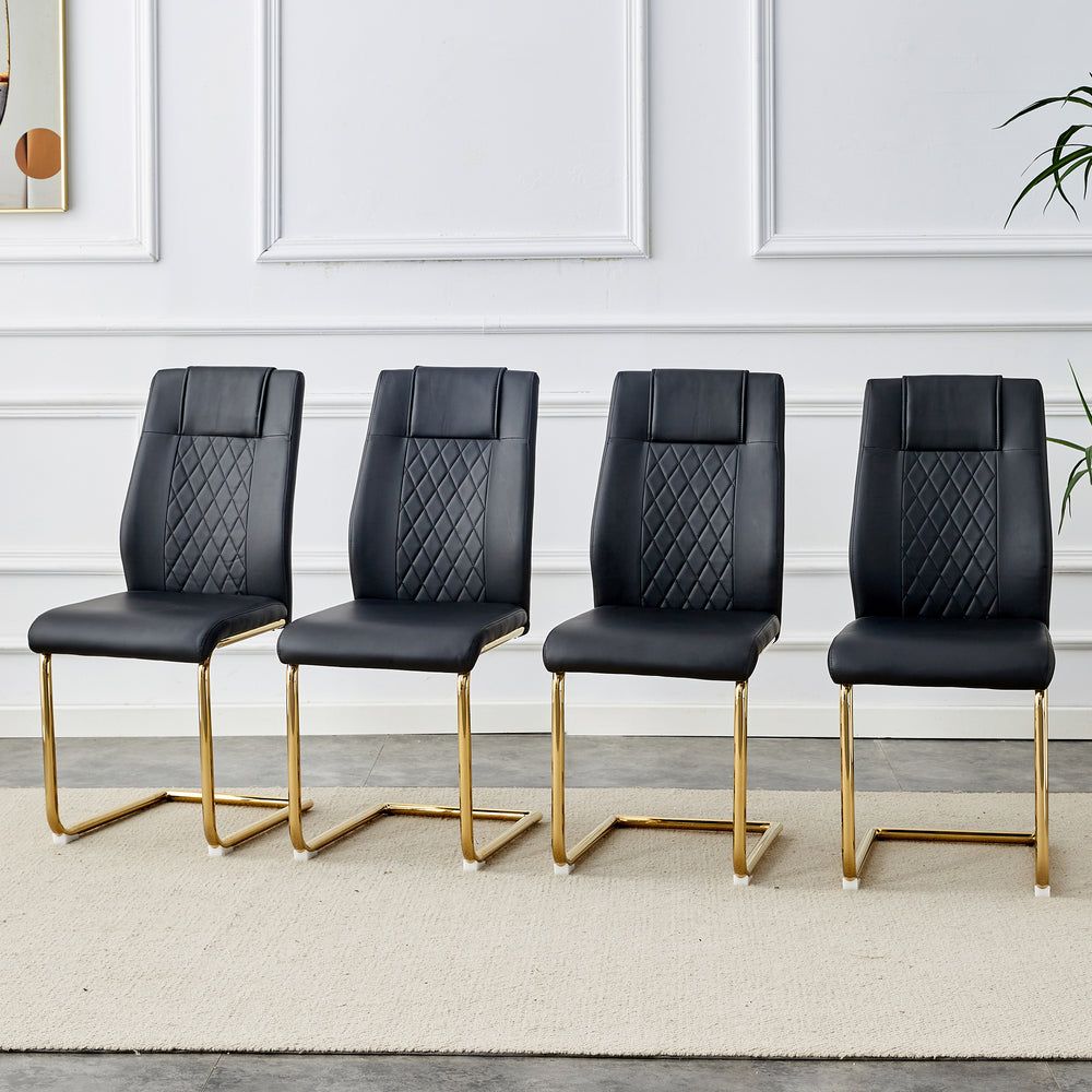 Chic Faux Leather Dining Chairs - Set of 4 with Gold Legs