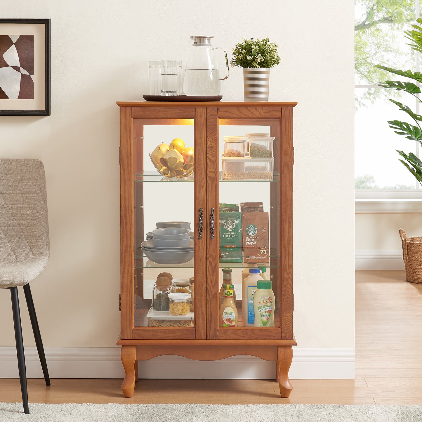 Elegant Lighted Curio Cabinet with Adjustable Shelves