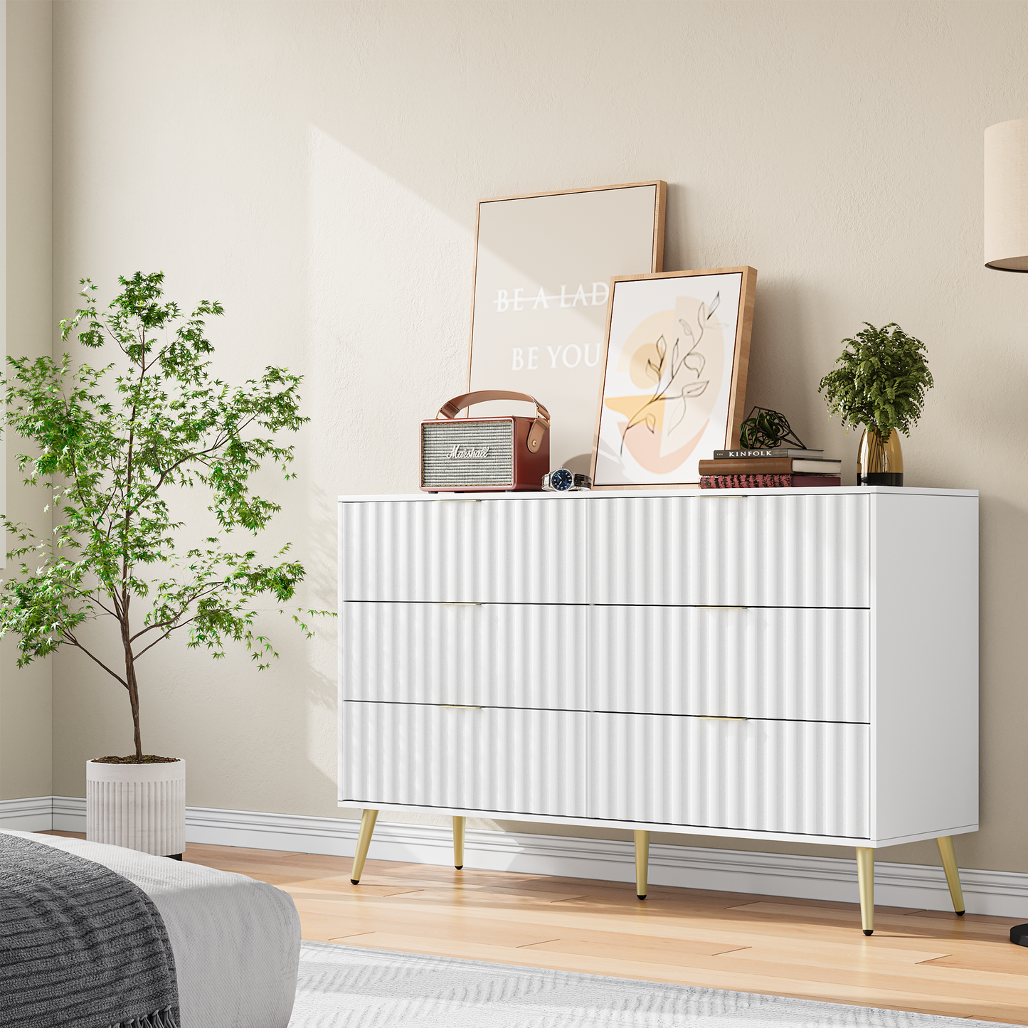 Sleek White 6-Drawer Storage Chest