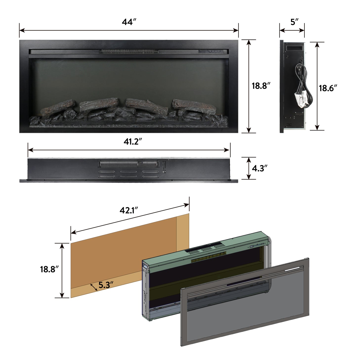 CozyGlow Recessed Electric Fireplace with Remote