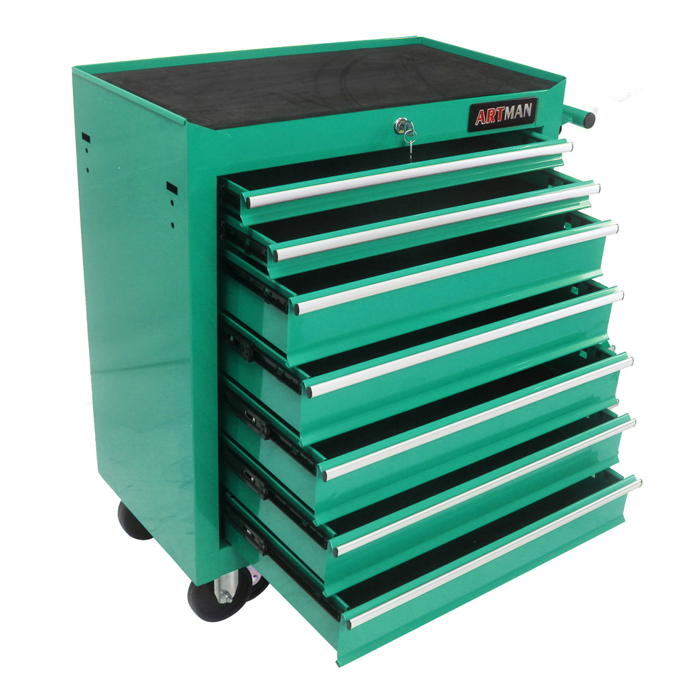 Rolling Green Tool Cart with Seven Drawers