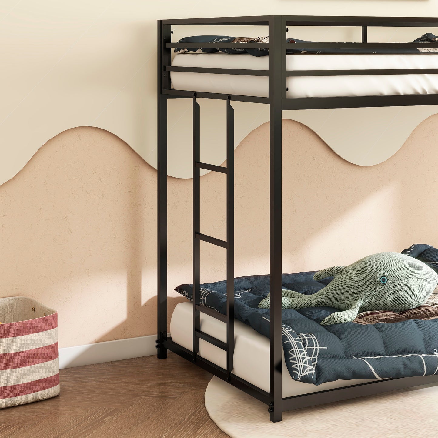 Sturdy Black Metal Bunk Bed – Perfect for Kids and Adults!