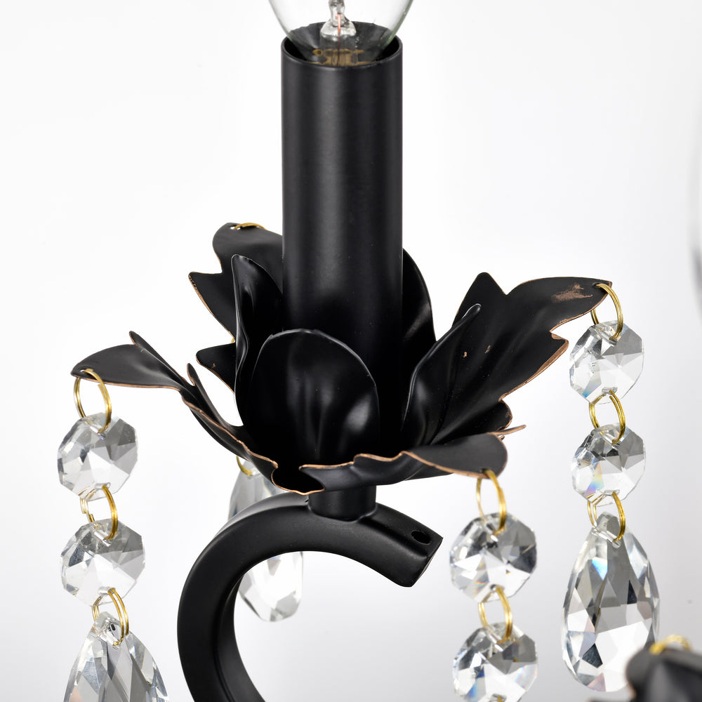 Radiant Vintage Crystal Chandelier - Matte Black & Gold Elegance