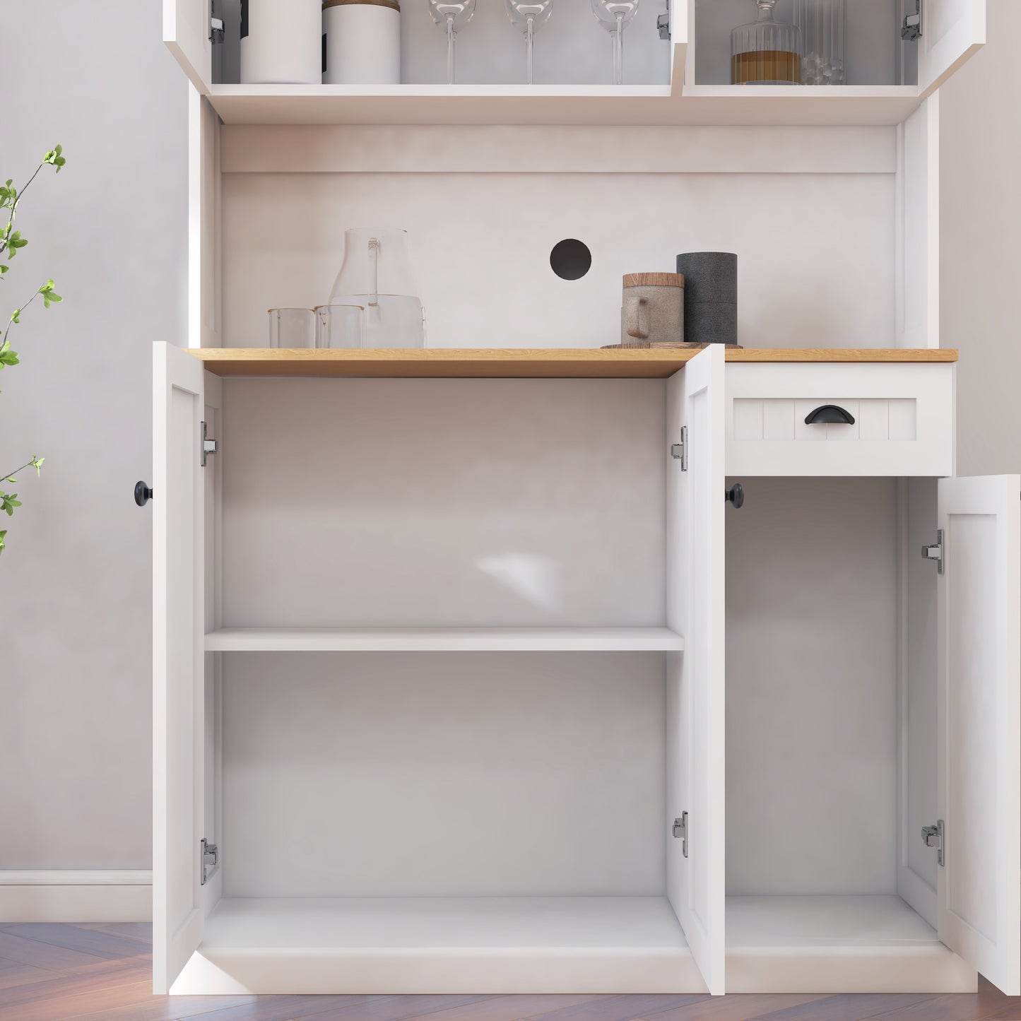 Chic White Pantry & Microwave Stand with Adjustable Shelves