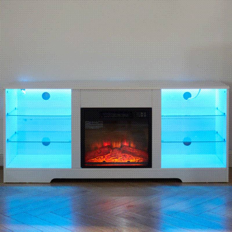 Modern Electric Fireplace TV Stand with LED Lights and USB Charging