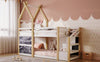 Cozy Twin House Bunk Bed with Storage Steps & 2 Fun Blackboards
