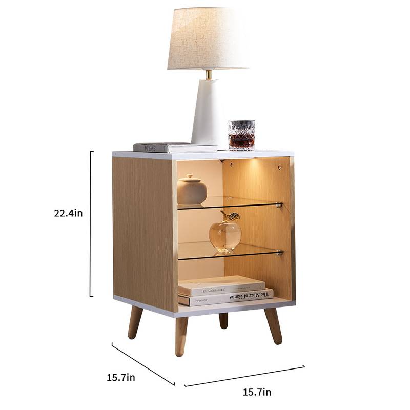 Glow Nightstand with Glass Shelves