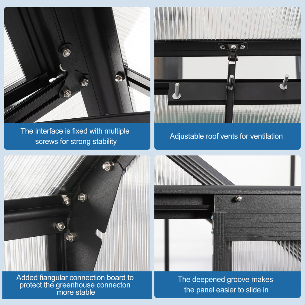 All-Season Walk-In Polycarbonate Greenhouse with Heavy-Duty Base