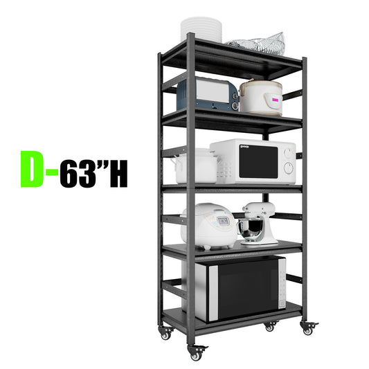 Sturdy Rolling 5-Tier Metal Shelving Unit - Perfect for Kitchen & Garage