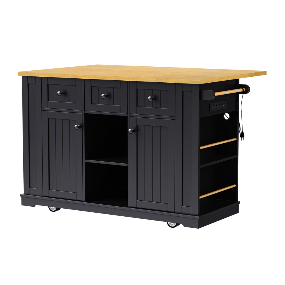 Multi-Functional Rolling Kitchen Island with Drop Leaf & Storage