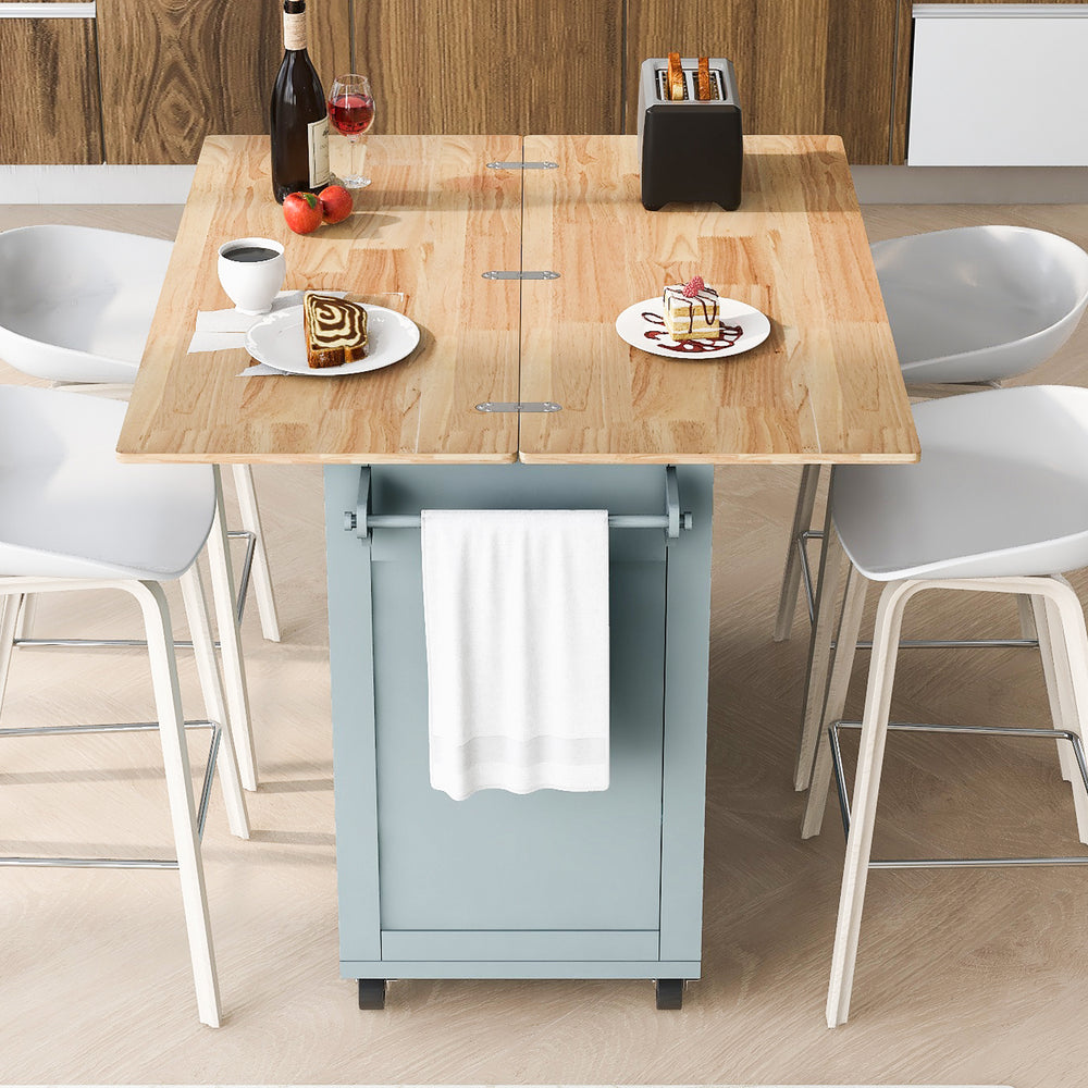 Rolling Kitchen Island with Foldable Top and Storage