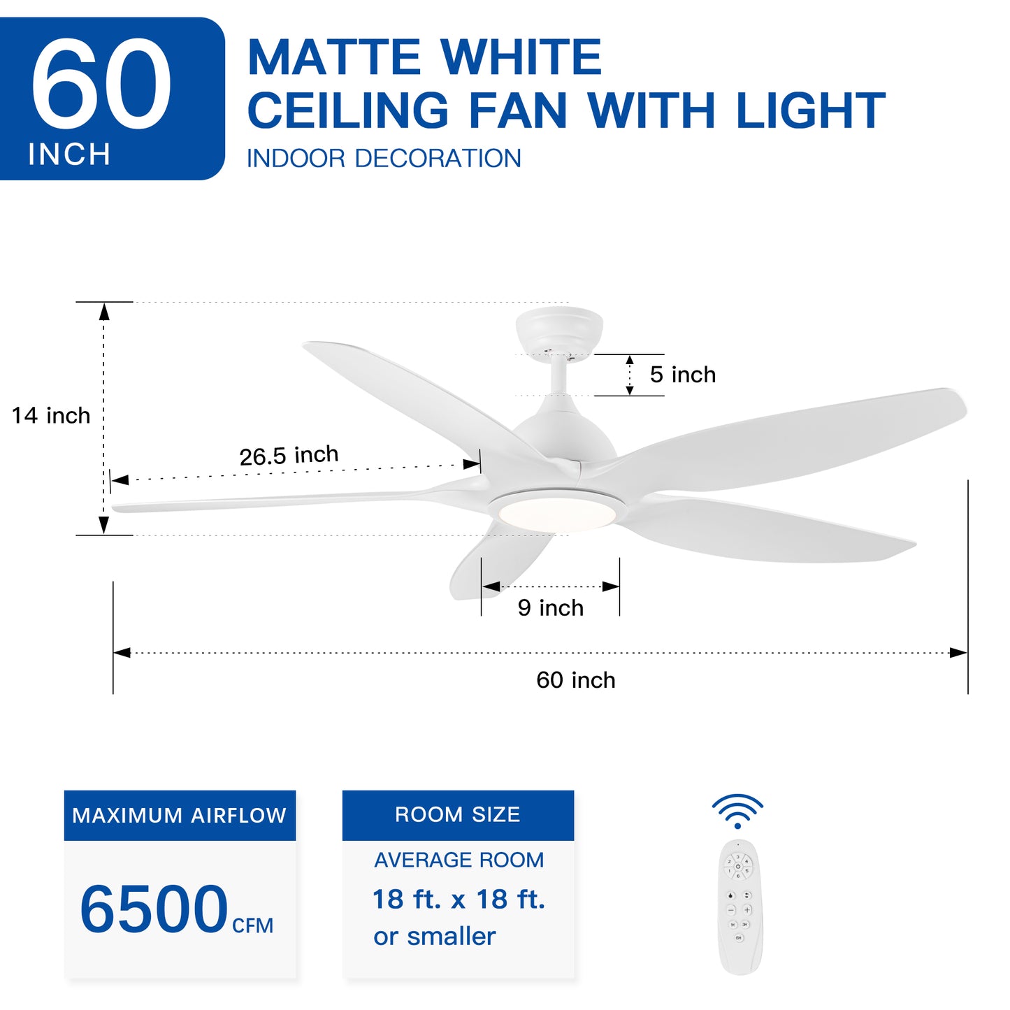 Sleek LED Ceiling Fan with White Blades