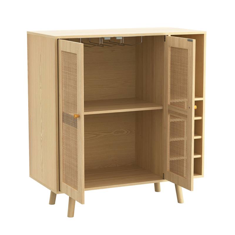 Chic Boho Bar Cabinet with Rattan Doors and Stylish Wine Storage