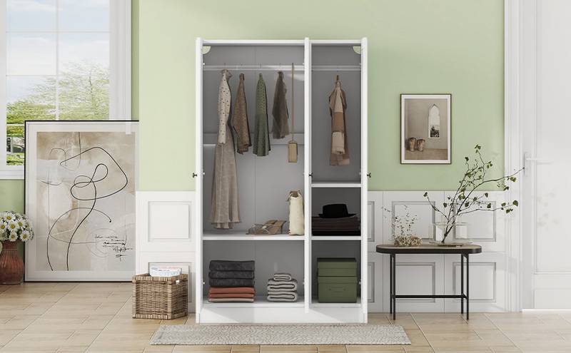 Chic White 3-Door Wardrobe with Shelves