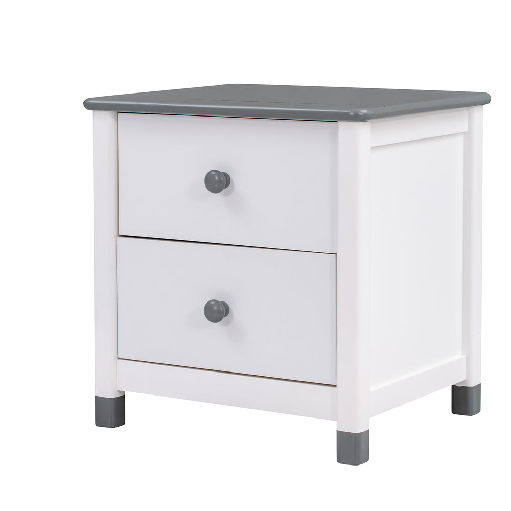 Charming Kids' Nightstand with Two Drawers in White and Gray