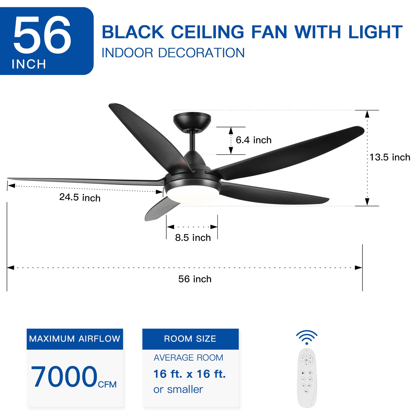 Sleek LED Ceiling Fan with Black Blades