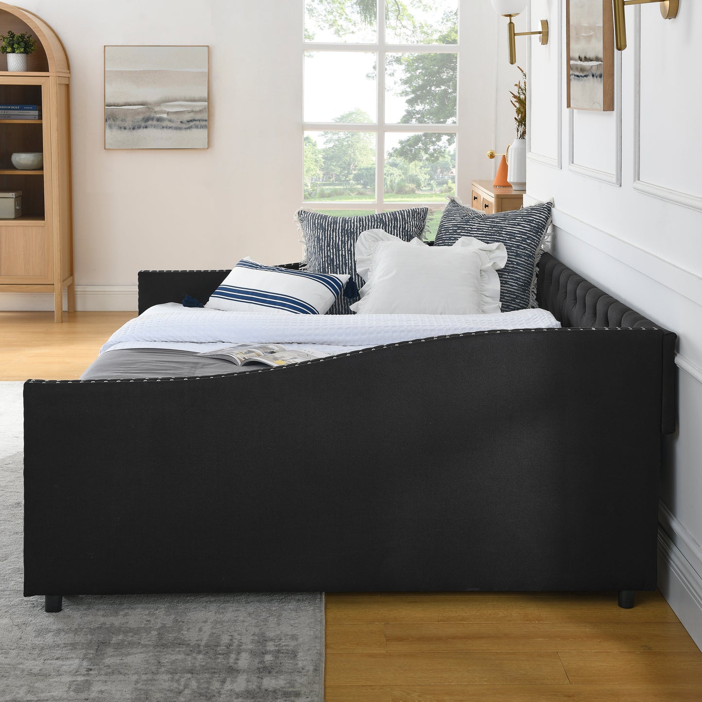 Chic Queen Upholstered Daybed with Storage Drawers