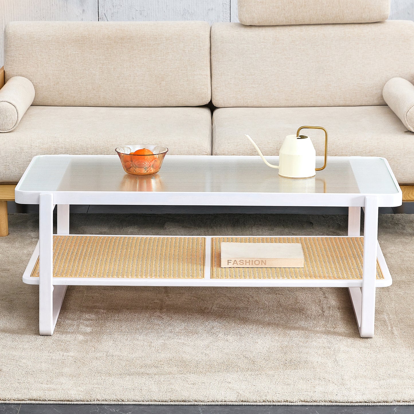 Sleek White Double Layer Coffee Table